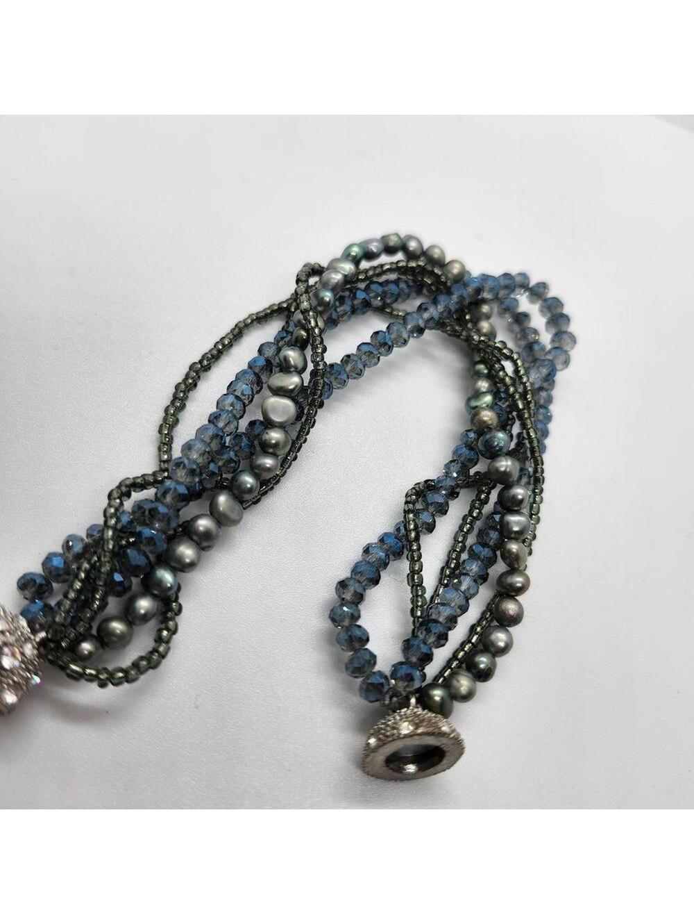 Gorgeous Multistrand Beaded Bracelet Magnet Close Crystal Pave Clasp